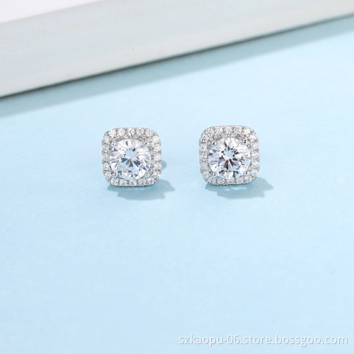 Baroque Style Luxury  925 Sterling Silver Moissanite Women Engagement Square Prongs Multiple Diamond Wedding Party Stud Earrings